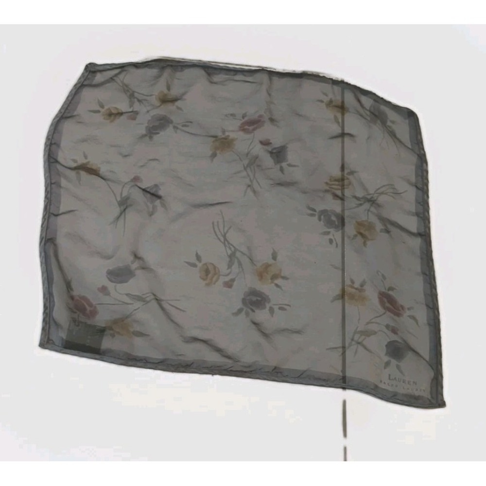 Pre-owned, LAUREN‎ "Ralph Lauren" 100% Silk Scarf, Classic, Gray, Floral 18"x17"